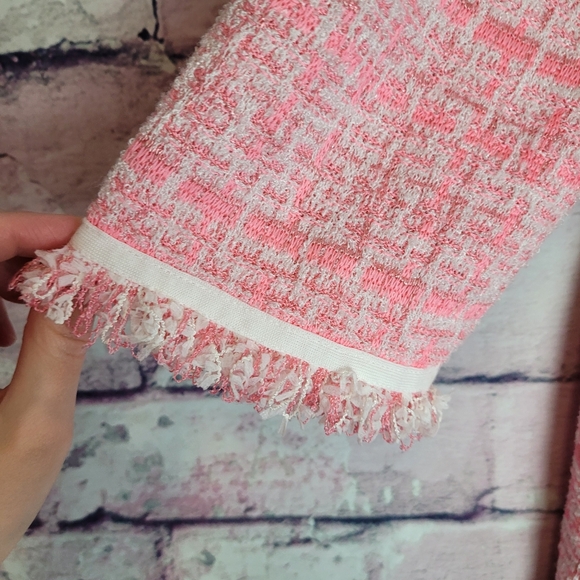 MISOOK BOUCLE TWEED FRINGE TRIM PINK HEAVIER LAYERING DRESS JACKET LARGE - Picture 7 of 16